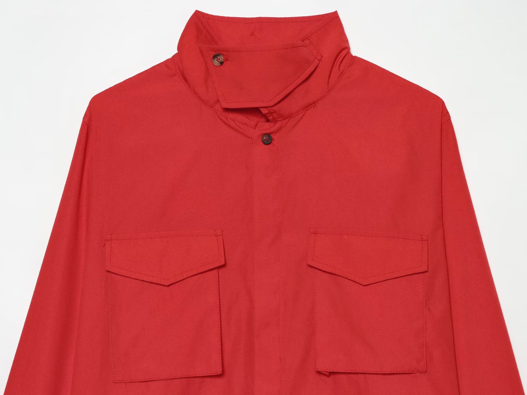 Women's pocket decoration casual stand collar shirt