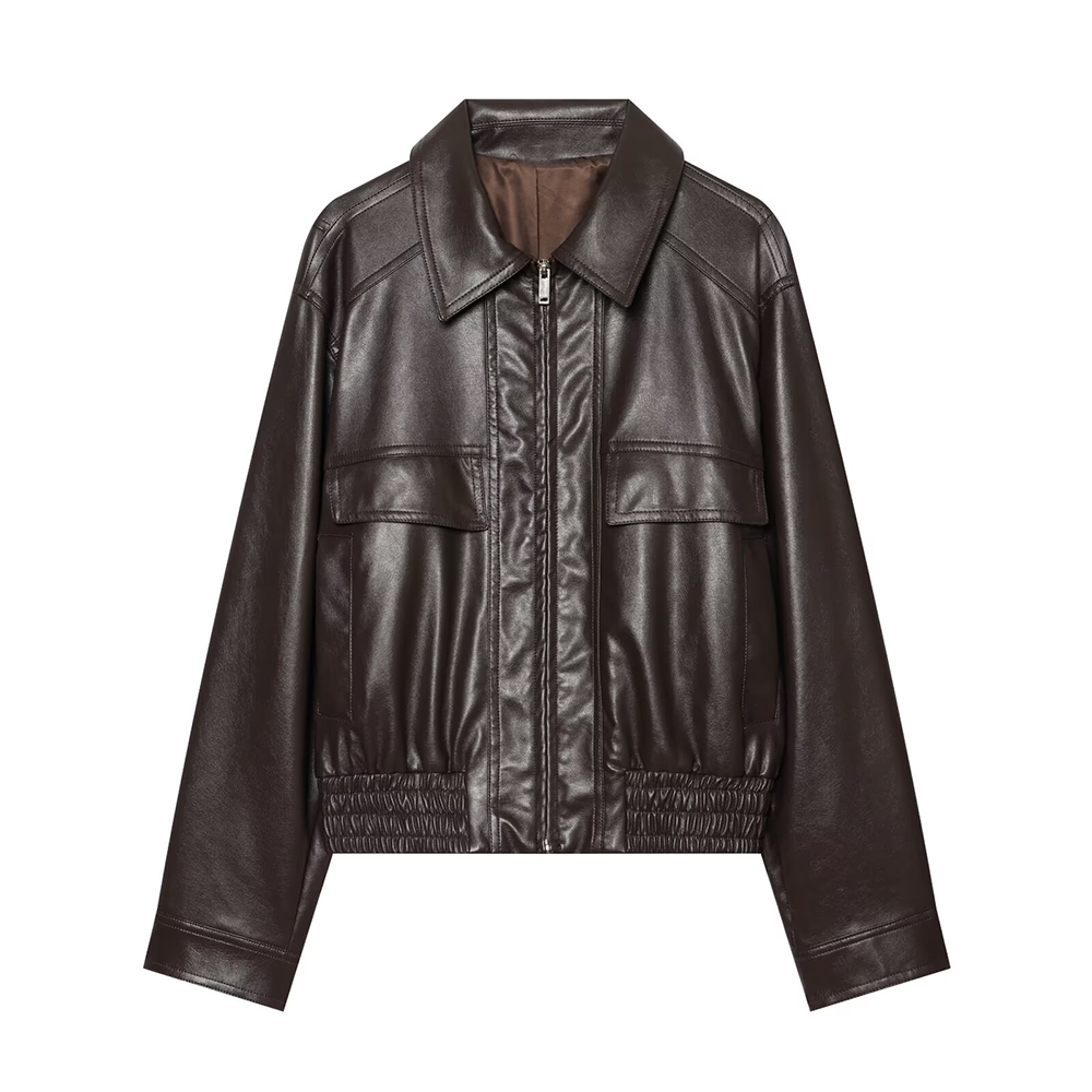 Women's casual short imitation leather jacket Coat