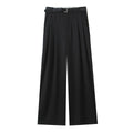 Women's new fashion belt decoration multi-color loose casual double pleated pants retro high waisted side pocket women's pants