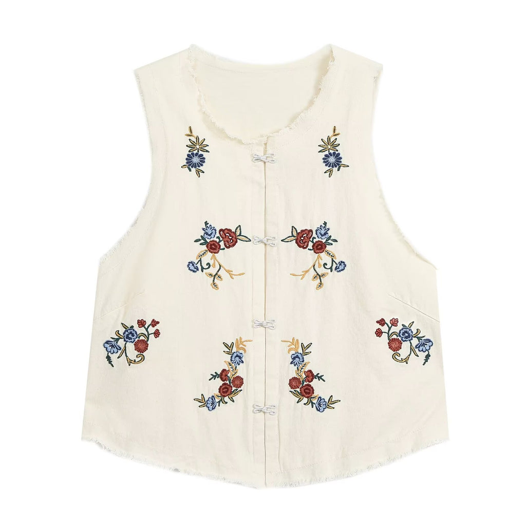 suit Women's 2 pieces embroidered vest style top+lantern pants