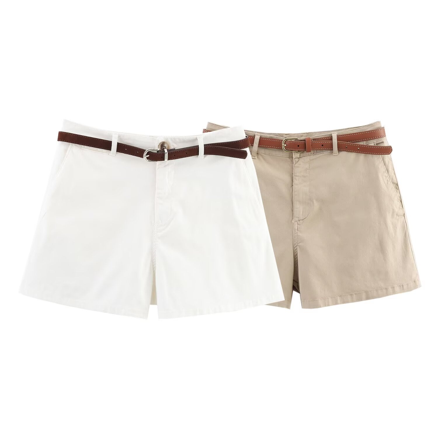 Women's' New Fashion With Belt Side Pocket Casual Versatile High Waist Shorts