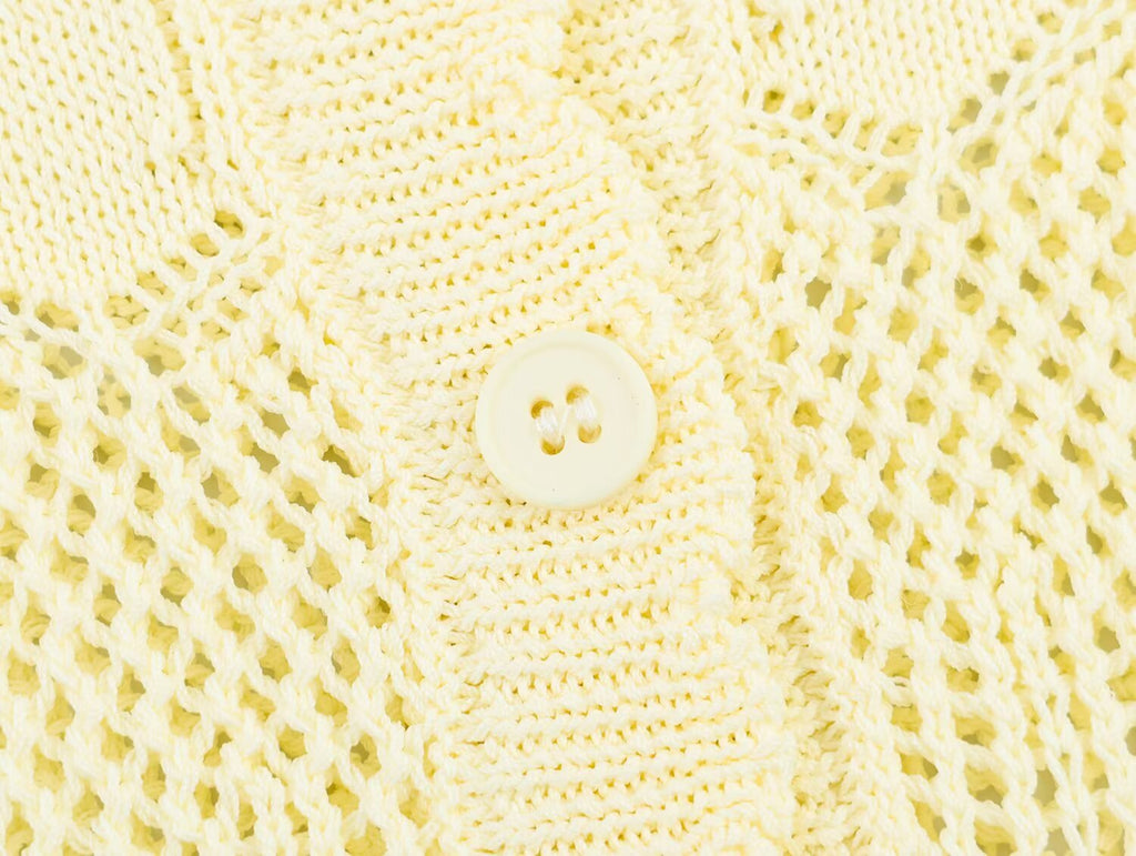 Women's short sleeved hollow knitted cardigan