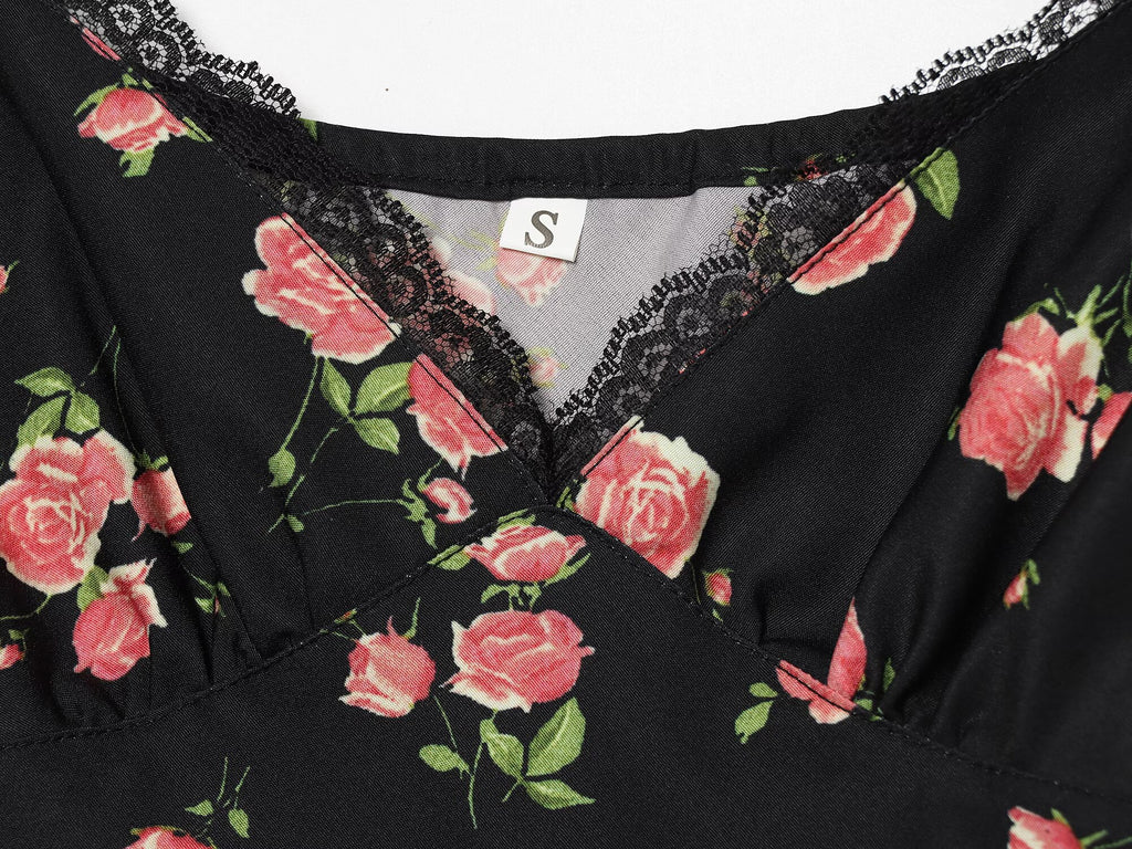Women's lace decorated V-neck printed dress