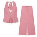 suit Women's 2 pieces striped halter neck top+wide leg pants