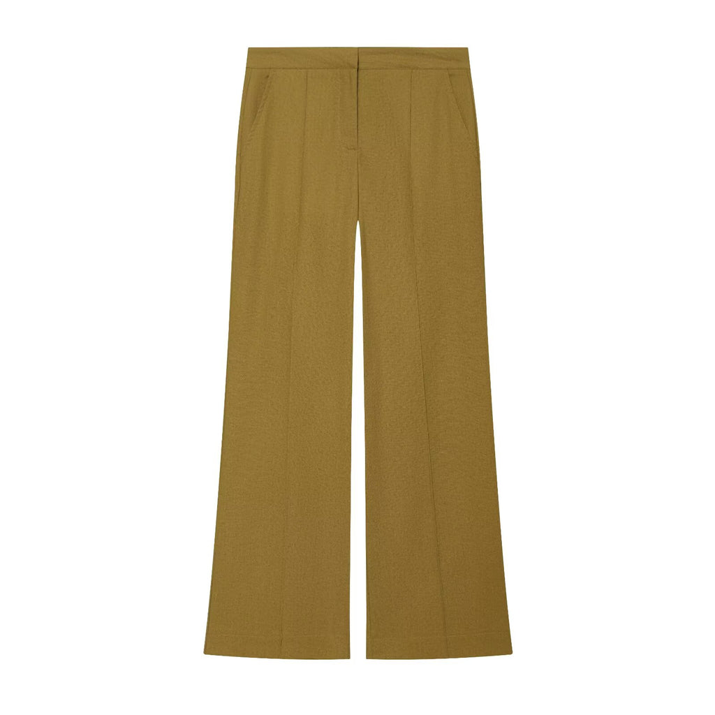 suit Women's 2 pieces loose rope knot buckle linen blend shirt+Pants
