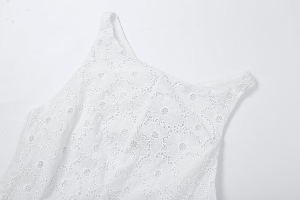 Women's hollow embroidery sleeveless MIDI dress