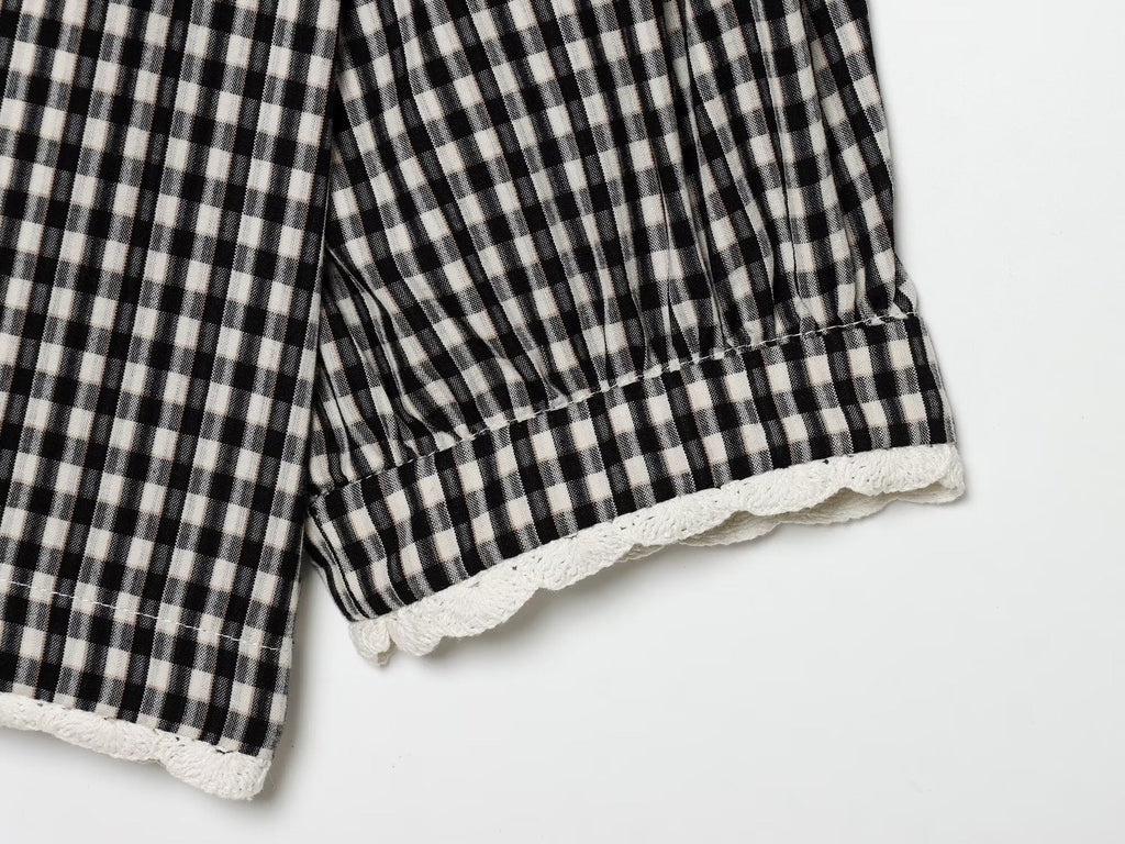Women's crochet spliced short plaid Coat