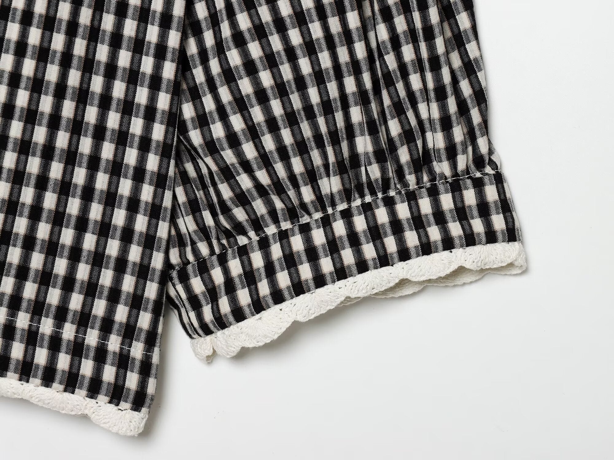 Women's crochet spliced short plaid Coat