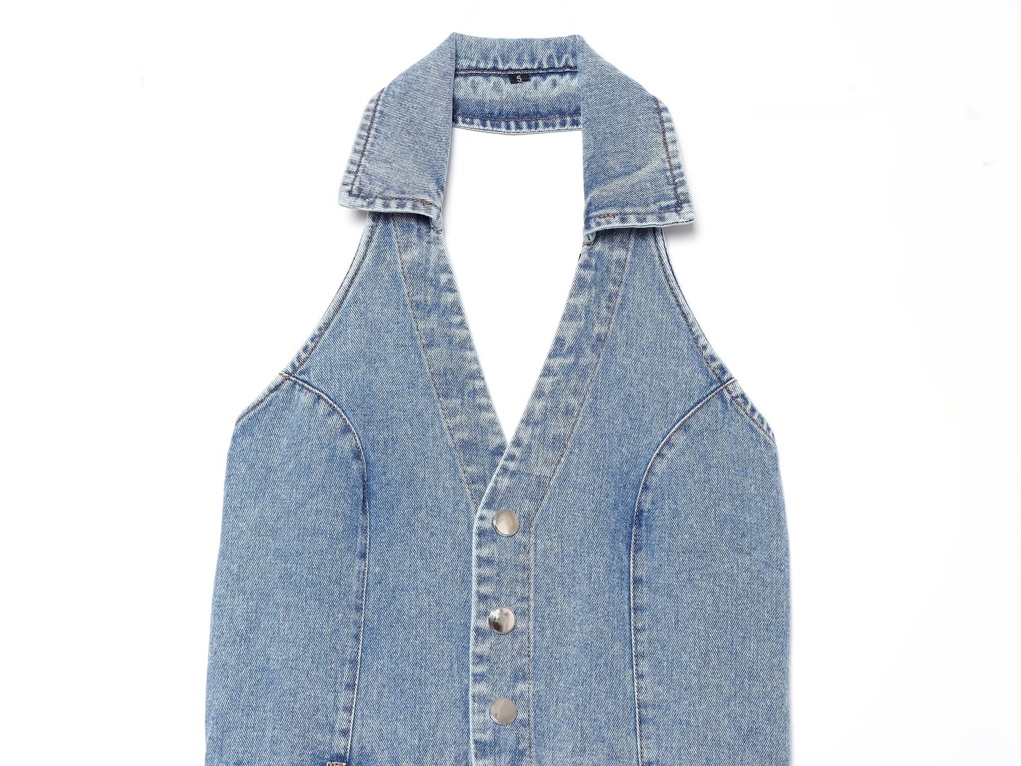 Women's flip hanging collar denim mini dress