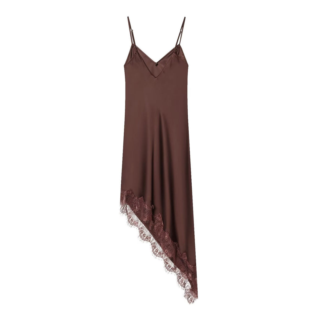 Women's lace satin textured suspender dress