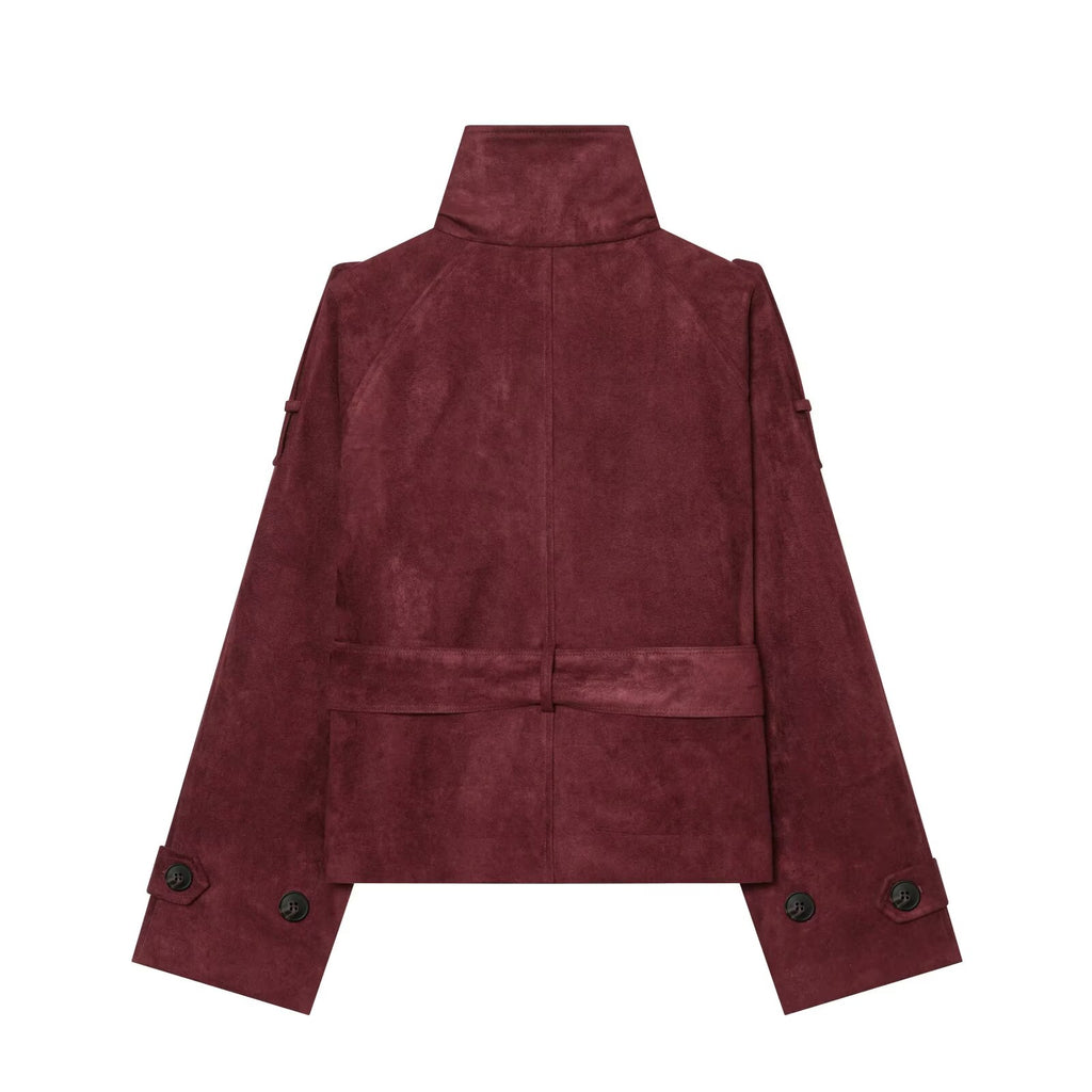 Women's with belt imitation suede jacket Coat