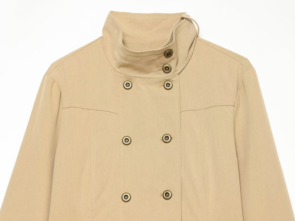 Women's pocket decoration stand collar Coat