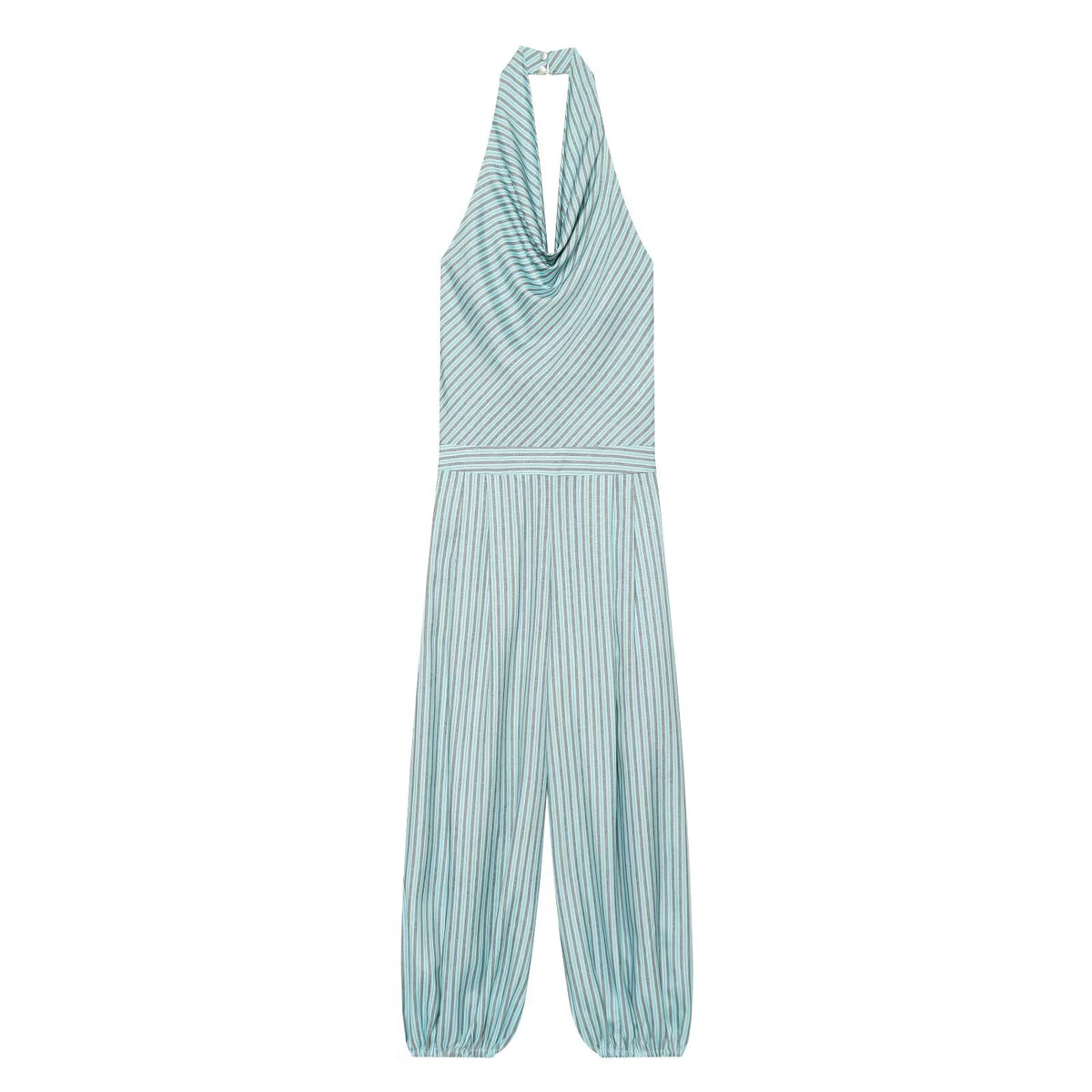 Women's striped linen blended lantern jumpsuit