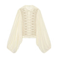 Women's long sleeved O Neck rope Knot button shirt