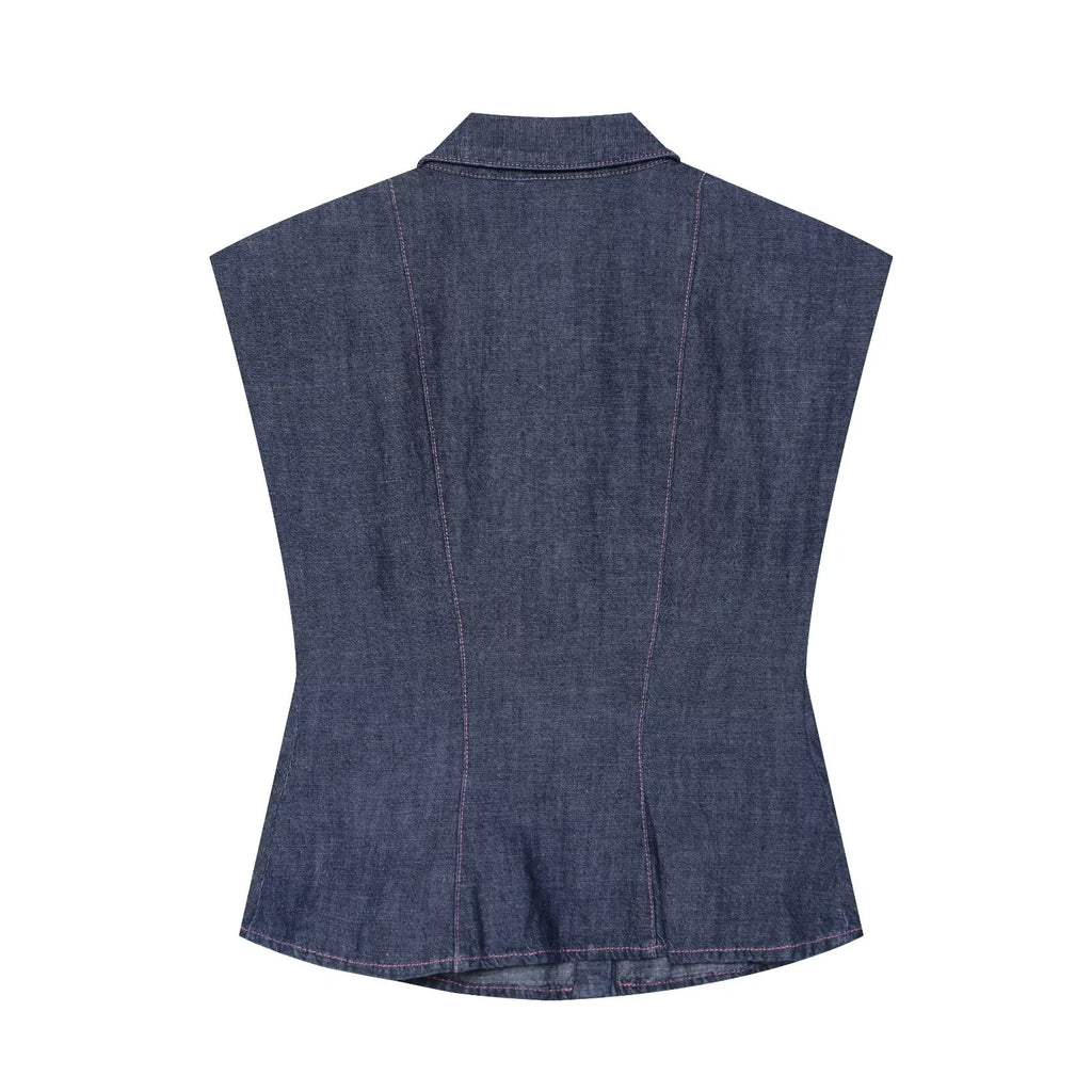 suit Women's 2 pieces casual Lapel denim shirt+denim bucket pants
