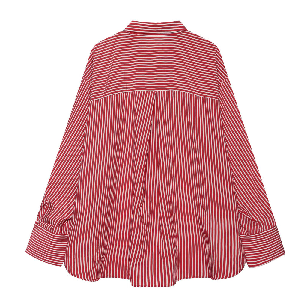 Women's patchwork cuffs loose striped shirt