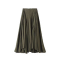 Women's new fashion irregular hem draped cotton linen MIDI skirt