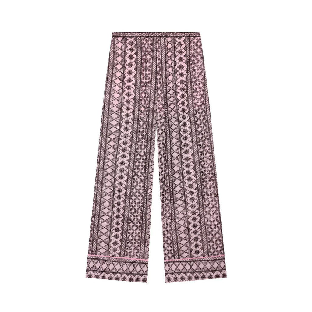 suit Women's 2 pieces hollowed out embroidered wide leg pants+top