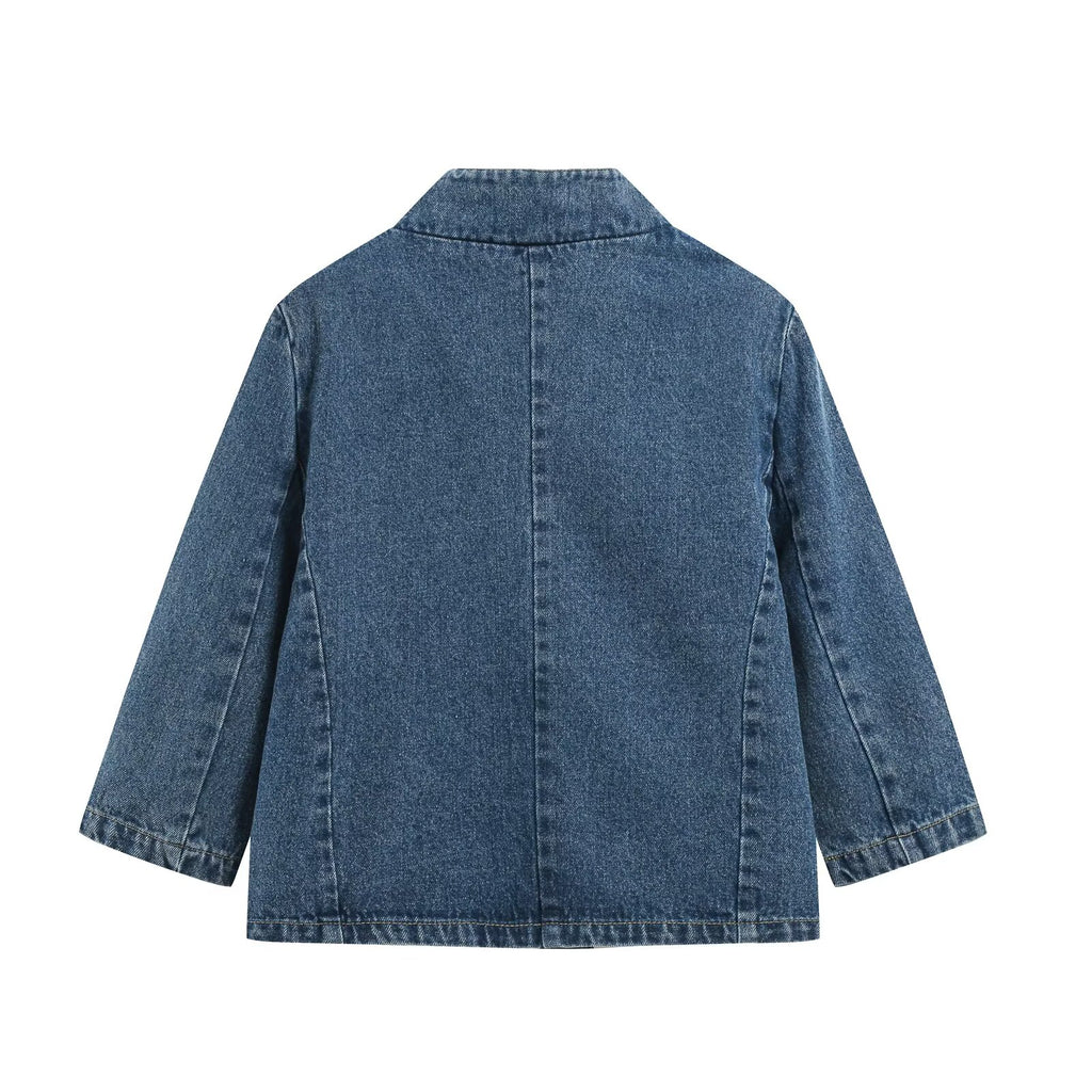 suit Women's 2 pieces short denim Blazer Coat +high waisted flared jeans