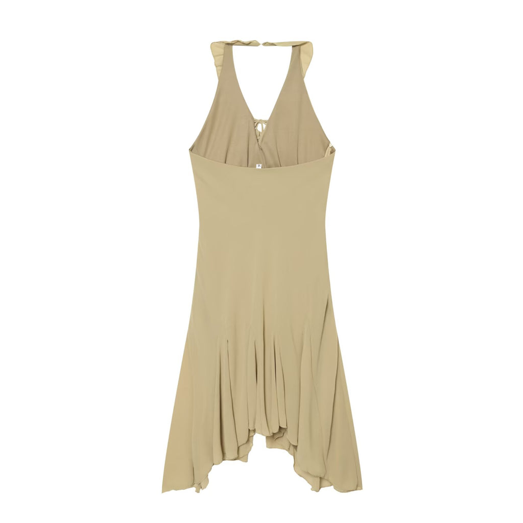 Women's asymmetrical hem hanging neck dress