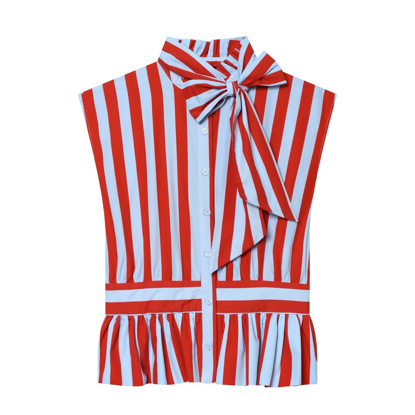 suit Women's 2 pieces bow decoration striped shirt+skirt