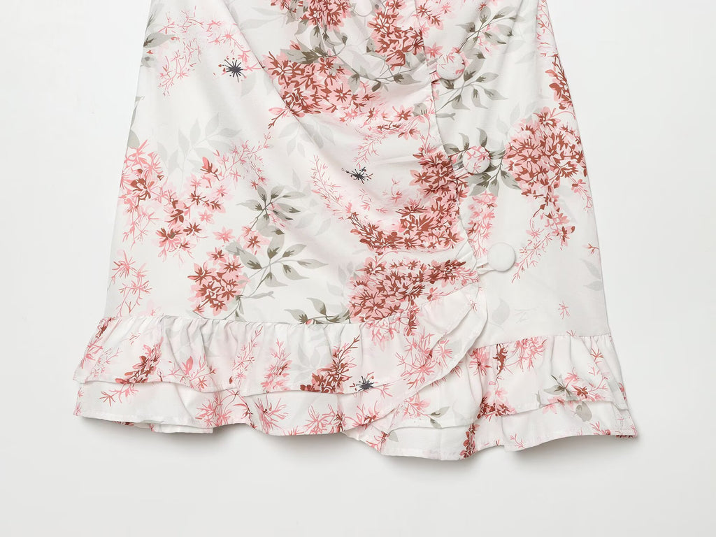 Women's ruffled V-neck printed dress
