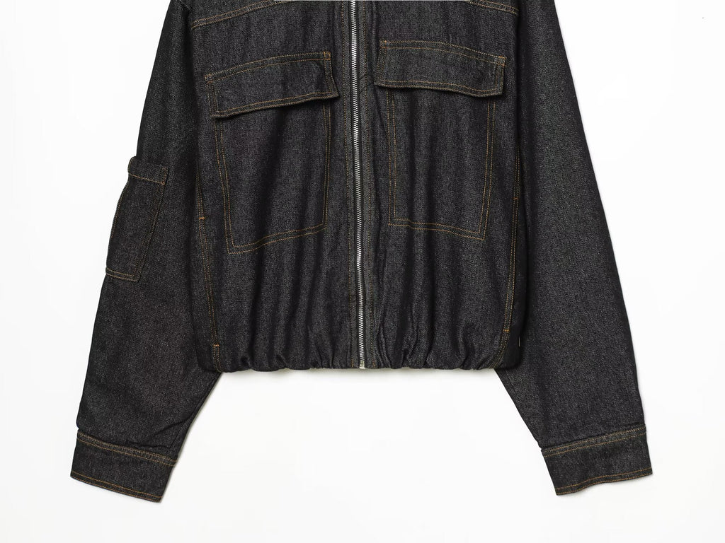 suit Women's 2 pieces standing collar quilted pilot jacket Coat+ jeans