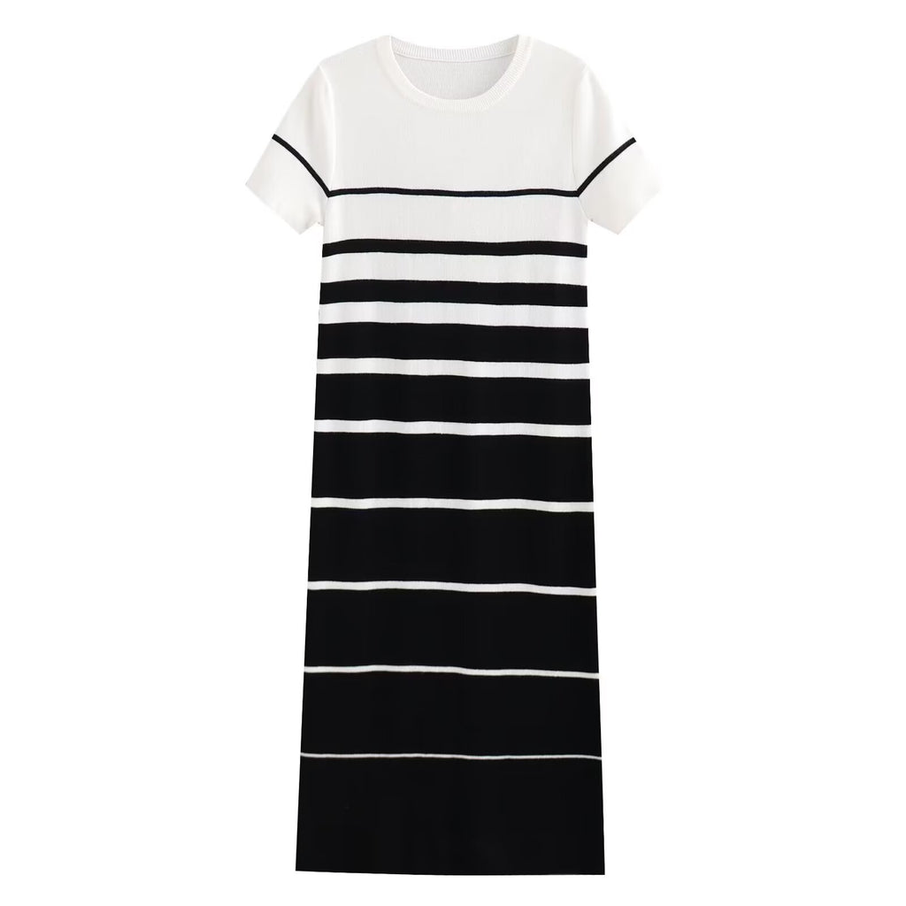 Women's round neck knitted striped dress