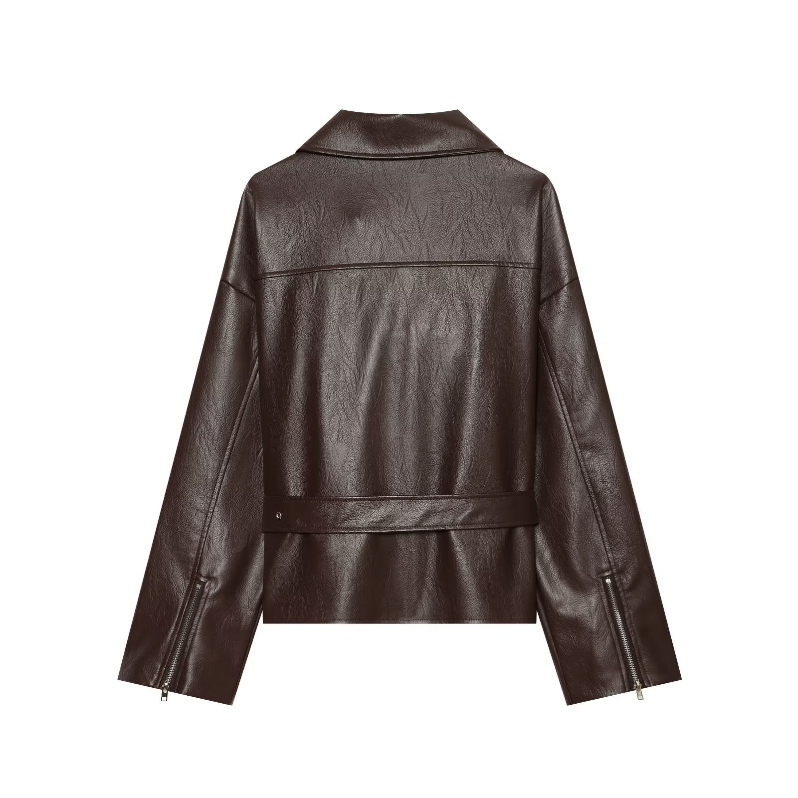 Women's With Belt short Faux Leather jacket Coat