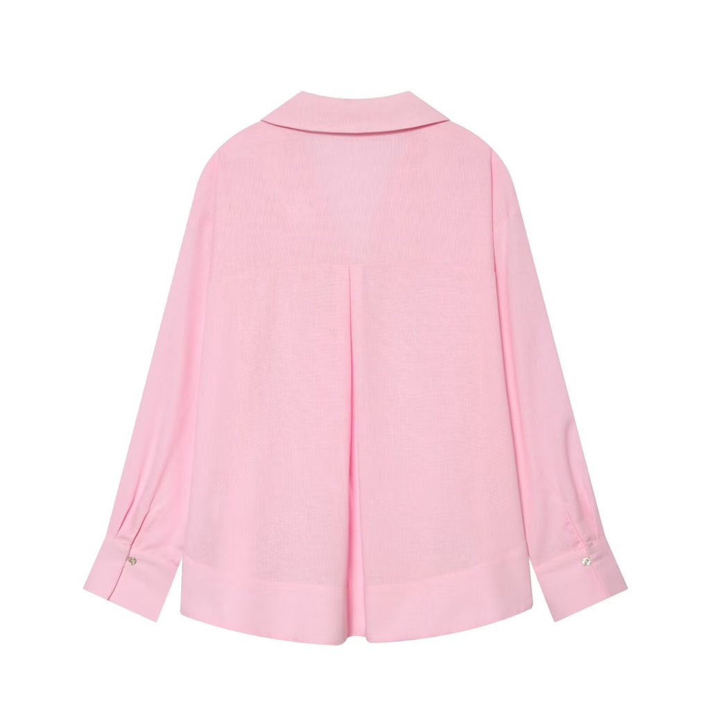 Women's loose Lapel linen blend shirt