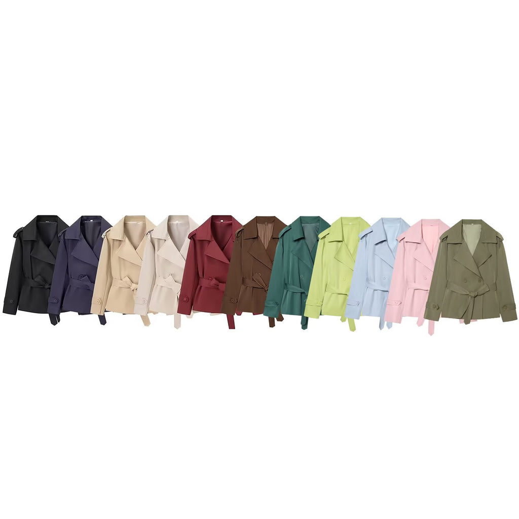 Women's with Belt short double breasted windbreaker Coat
