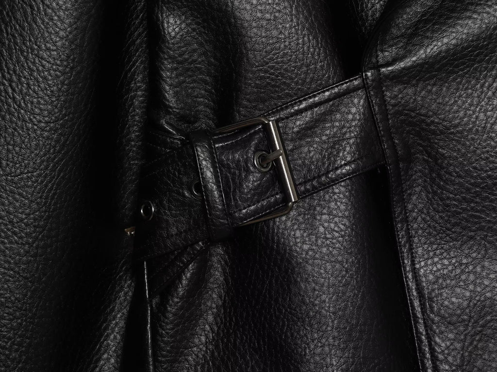 Women's metal buckle decorative lapel faux leather jacket