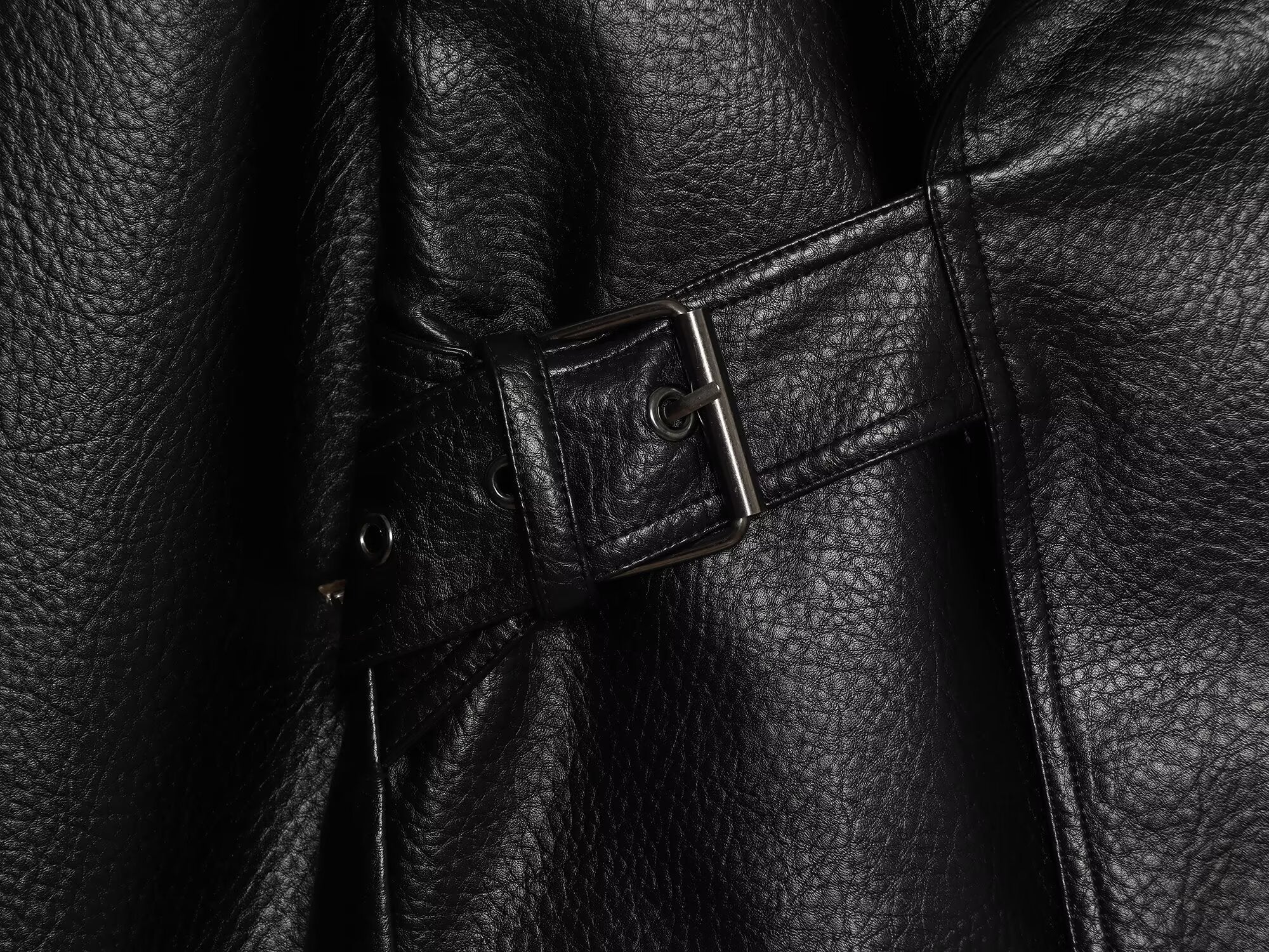 Women's metal buckle decorative lapel faux leather jacket