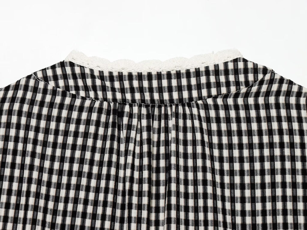 Women's crochet spliced short plaid Coat