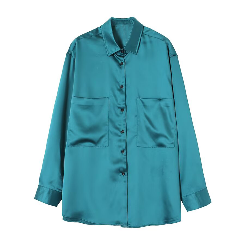 suit Women's 2 pieces loose satin textured shirt+A-line skirt