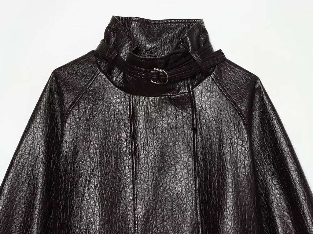 Women's with belt leather effect jacket Coat