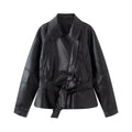 Women's with Belt faux leather windbreaker Coat
