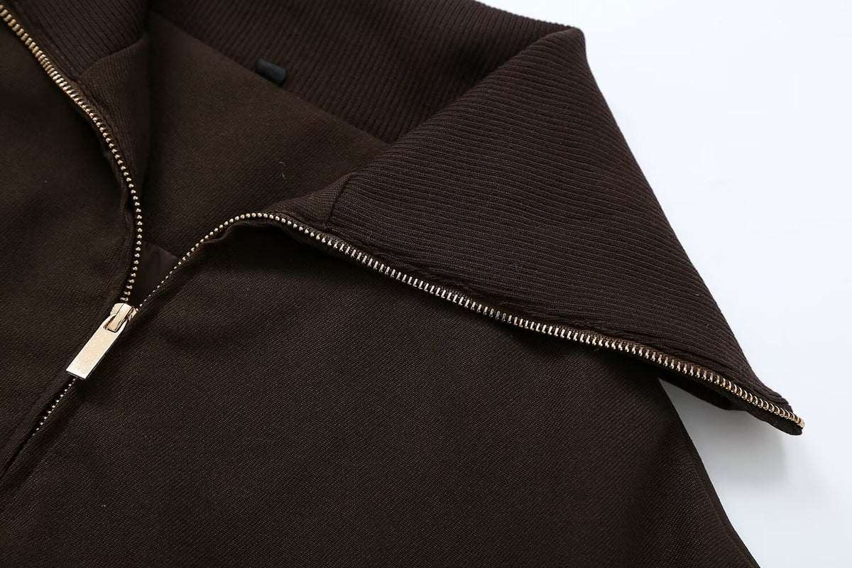 suit Women's 2 pieces ribbed collar short jacket Coat+Pants