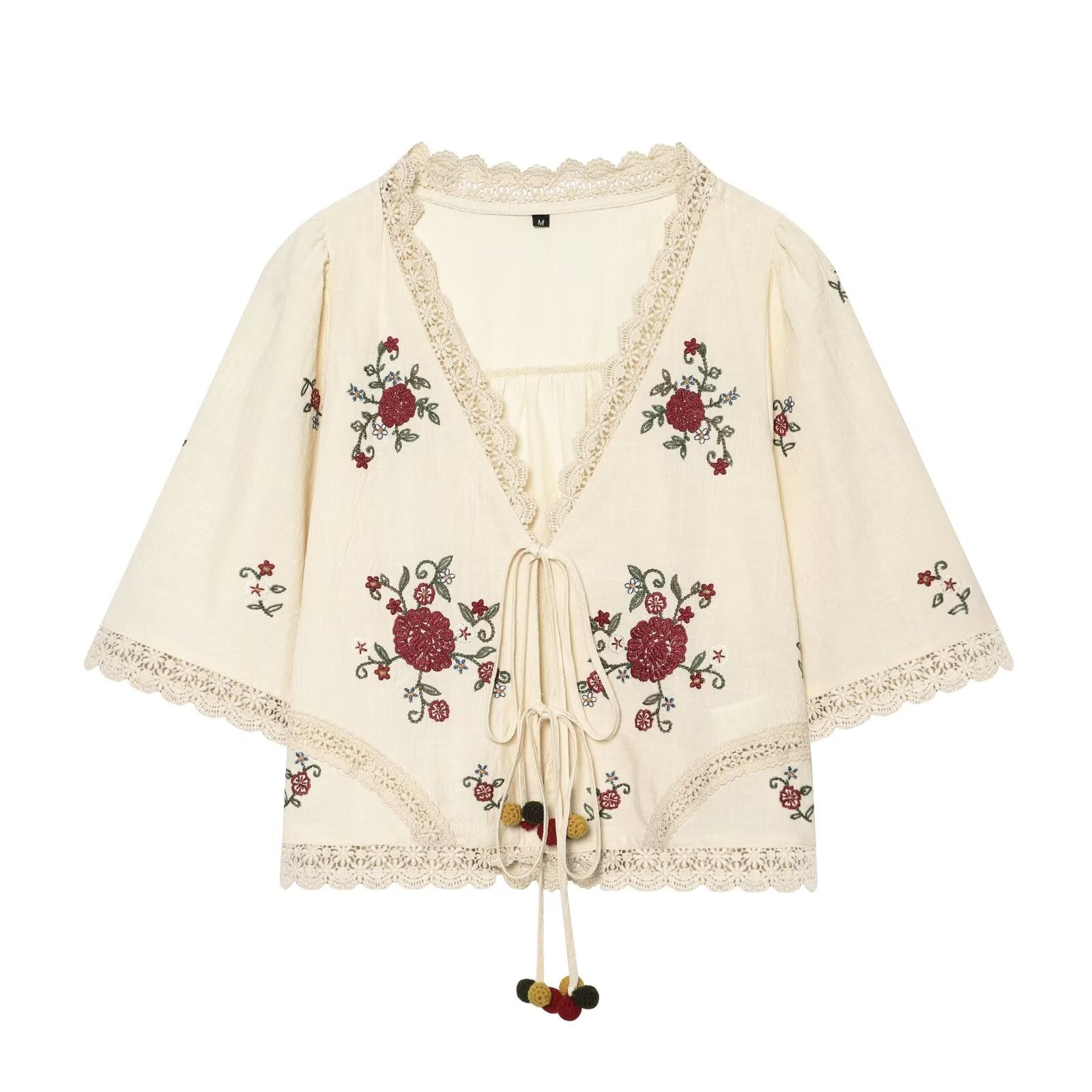 suit Women's 2 pieces floral embroidered lace up top+shorts
