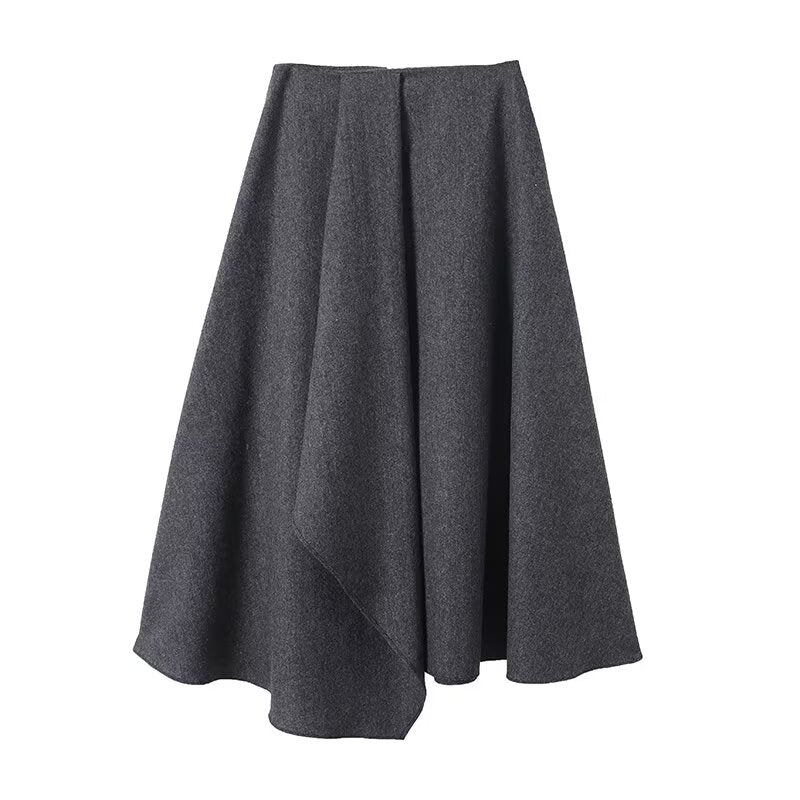 Women's irregular hem wool blend MIDI skirt