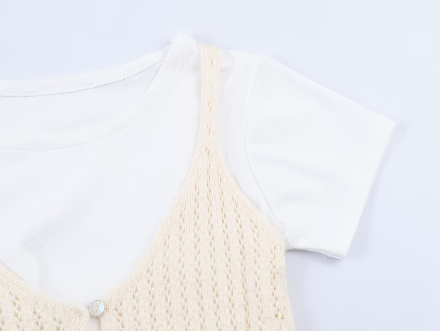 Women's casual hollow texture two-piece style knitted top