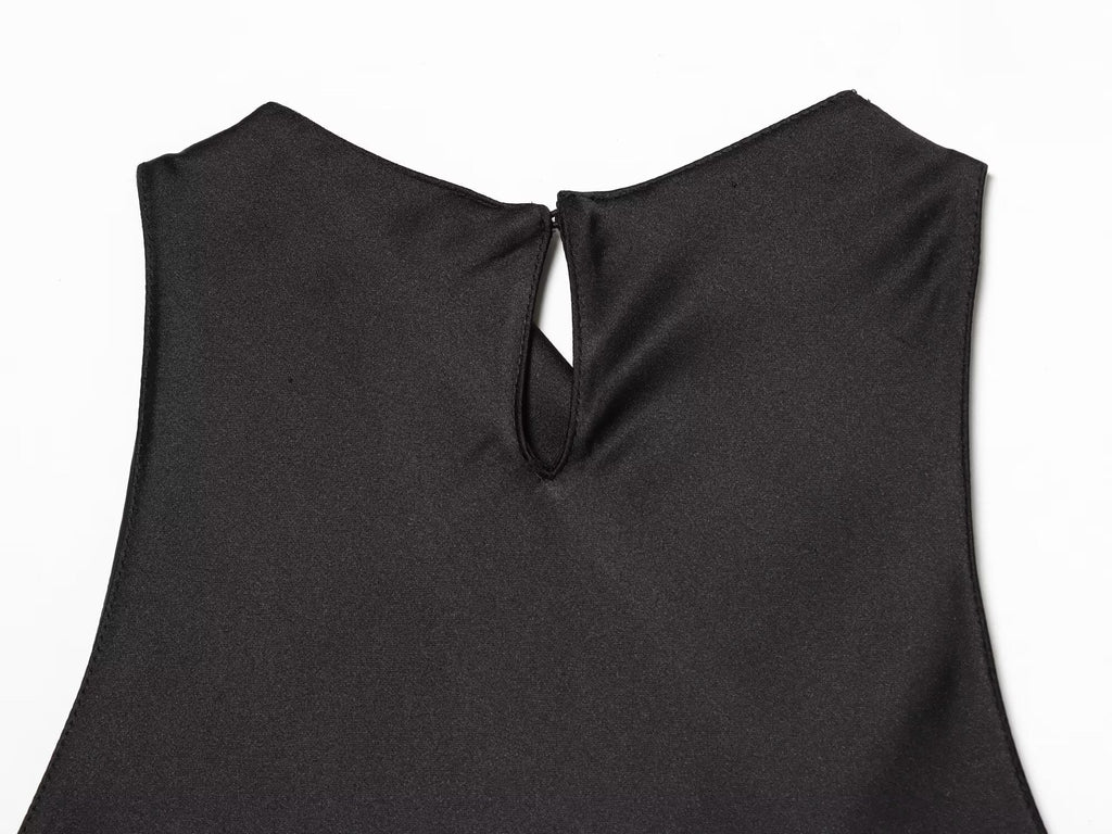 Women's tassel decorated long style satin top