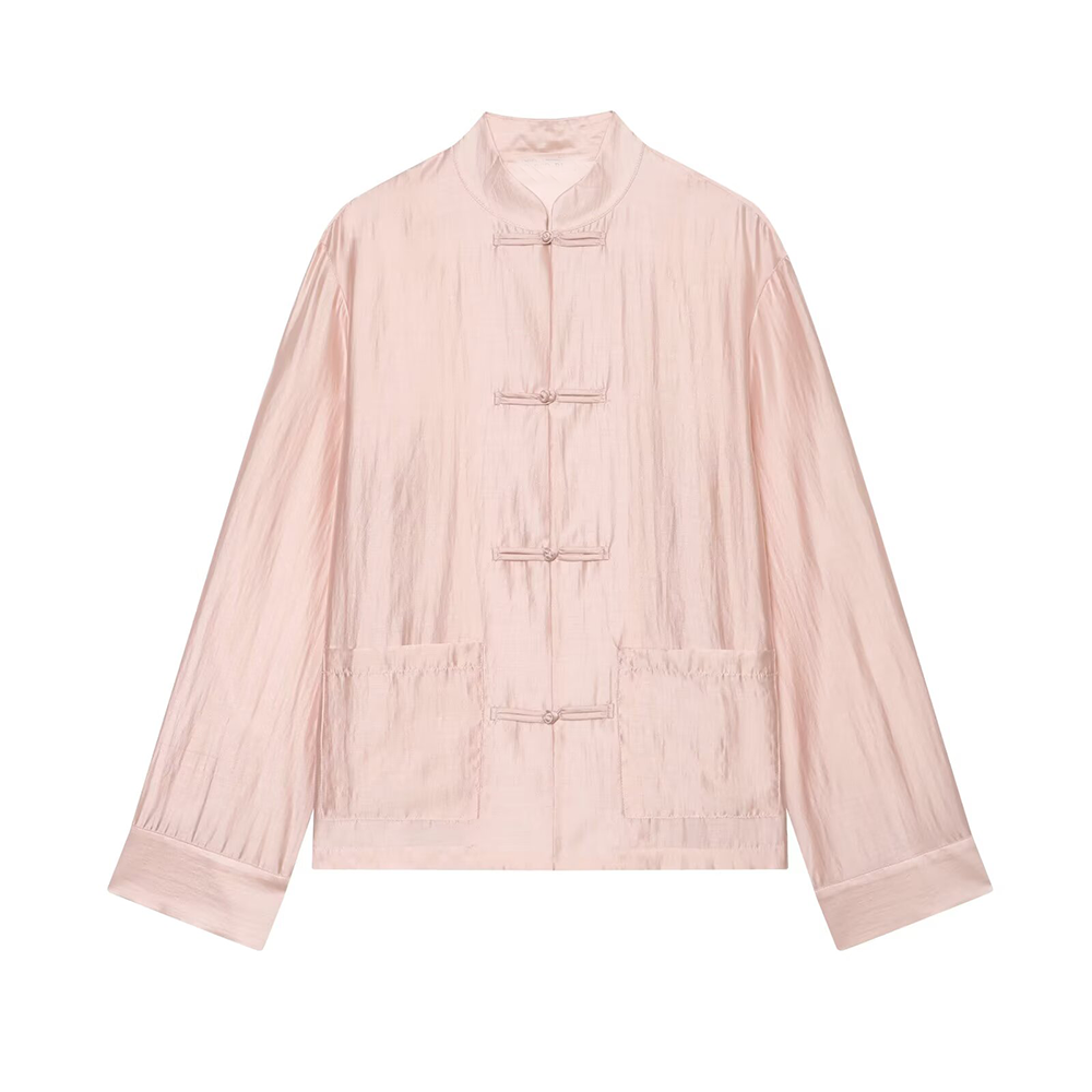 Women's rope knot decoration casual satin shirt