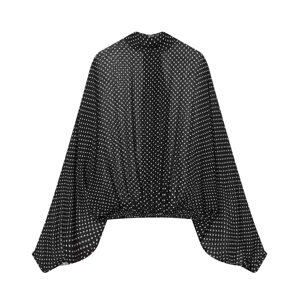 suit Women's 2 pieces bow decoration polka dot shirt+Skirts