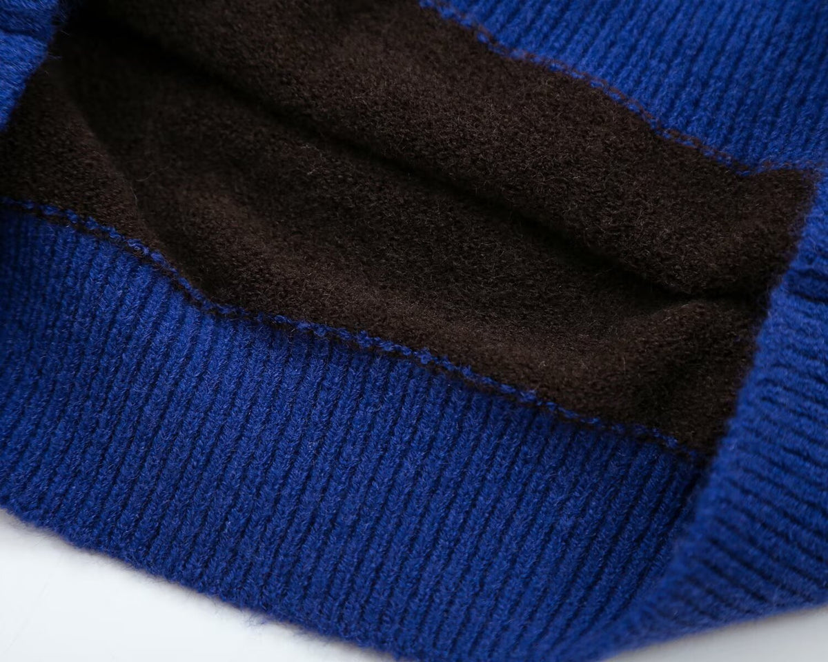 Women's round neck color blocked knitted sweater
