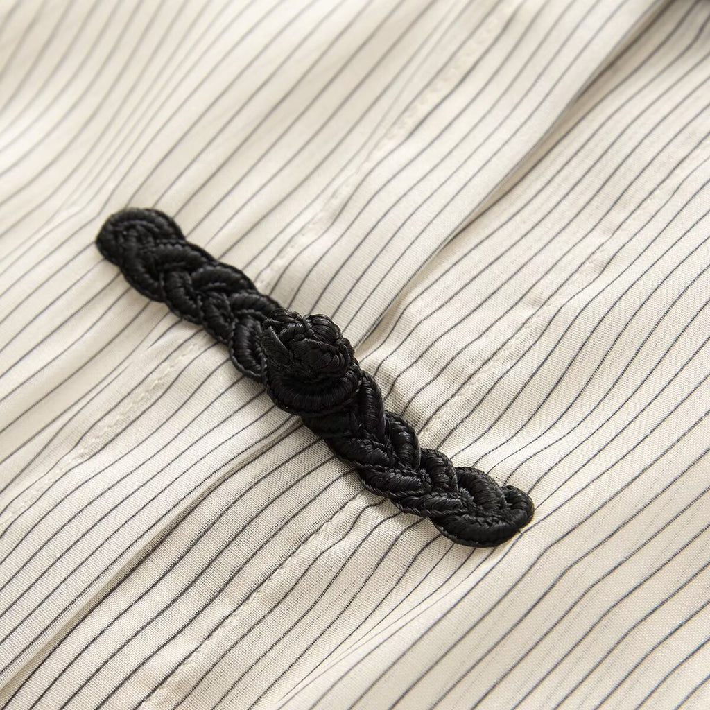 Women's O Neck striped rope button shirt