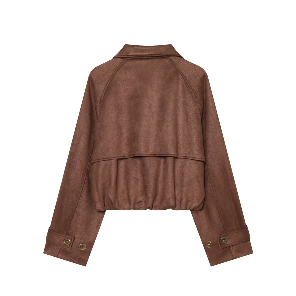Women's suede texture short pleated Coat