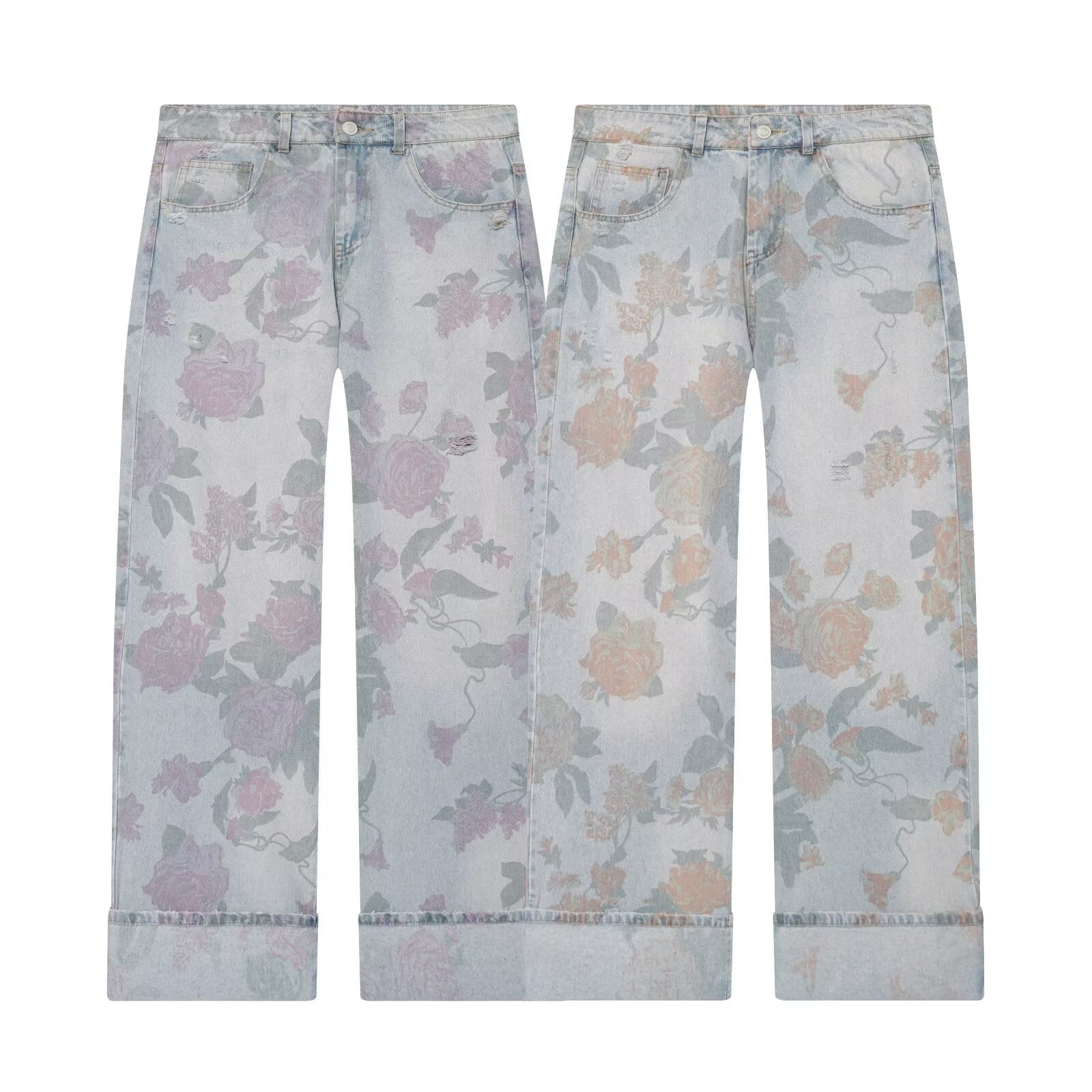 Women's printed low waisted loose jeans