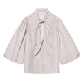 Women's bow decoration hollow striped shirt