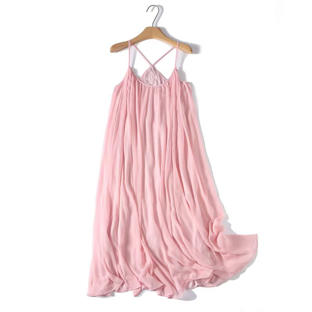 Women's pleated decorative suspender MIDI dress